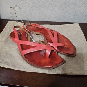 Cydwoq Women’s Pink/Tomato Red Vintage Leather Sandals